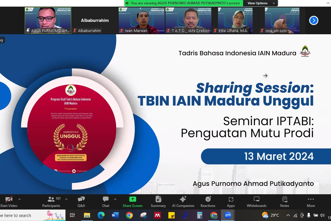 TBIN IAIN MADURA UNGGUL, KAPRODI DIUNDANG SEBAGAI PEMBICARA SEMINAR IPTABI PENGUATAN MUTU PRODI